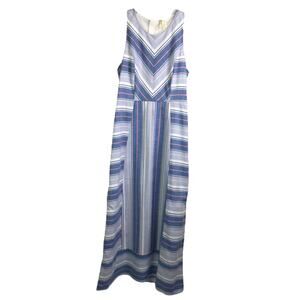 Japna Sleeveless Dress Womens Sz L Blue Striped back Keyhole Elastic Waist NWT